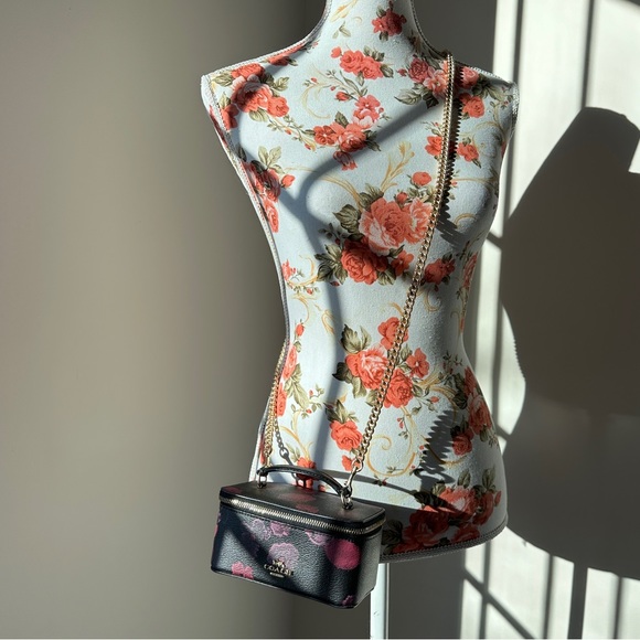 Coach Vanity Case Handled Zip Jewelry Travel Box Halftone Floral Black/Wine - Picture 13 of 13